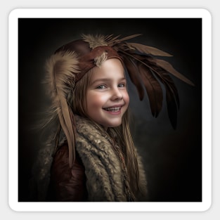 A Young Smiling Child Wearing a Feathered Headdress Sticker